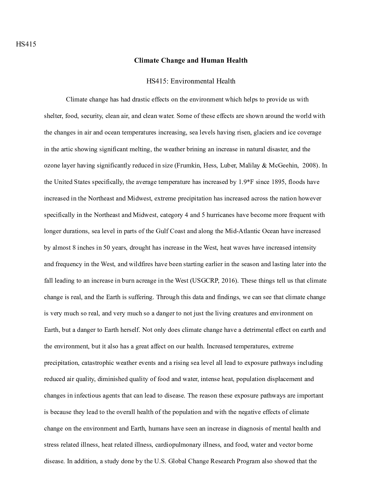 Preview image for HS415 Unit9 Assignment.docx  HS415  Climate Change and Human Health  HS415: Environmental